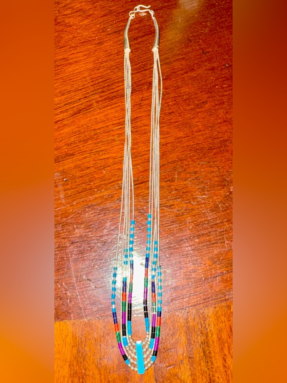 Vintage Navajo Sterling Silver Turquoise Pearl Coral Necklace, 17.5 in - Picture 4 of 9